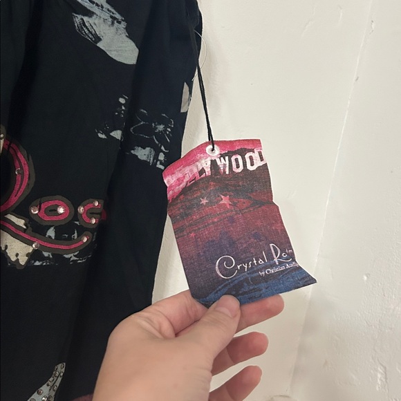 NWT Christian Audigier Women’s Size Medium Black Crystal Rock Hollywood Shirt - Picture 4 of 6